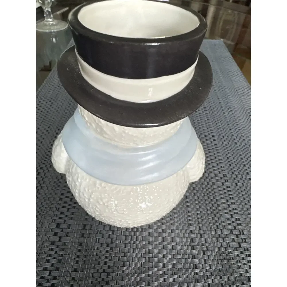 Lenox Snowman Vase Holly Berry Black Top Hat Blue Scarf Gold Accents 6 In